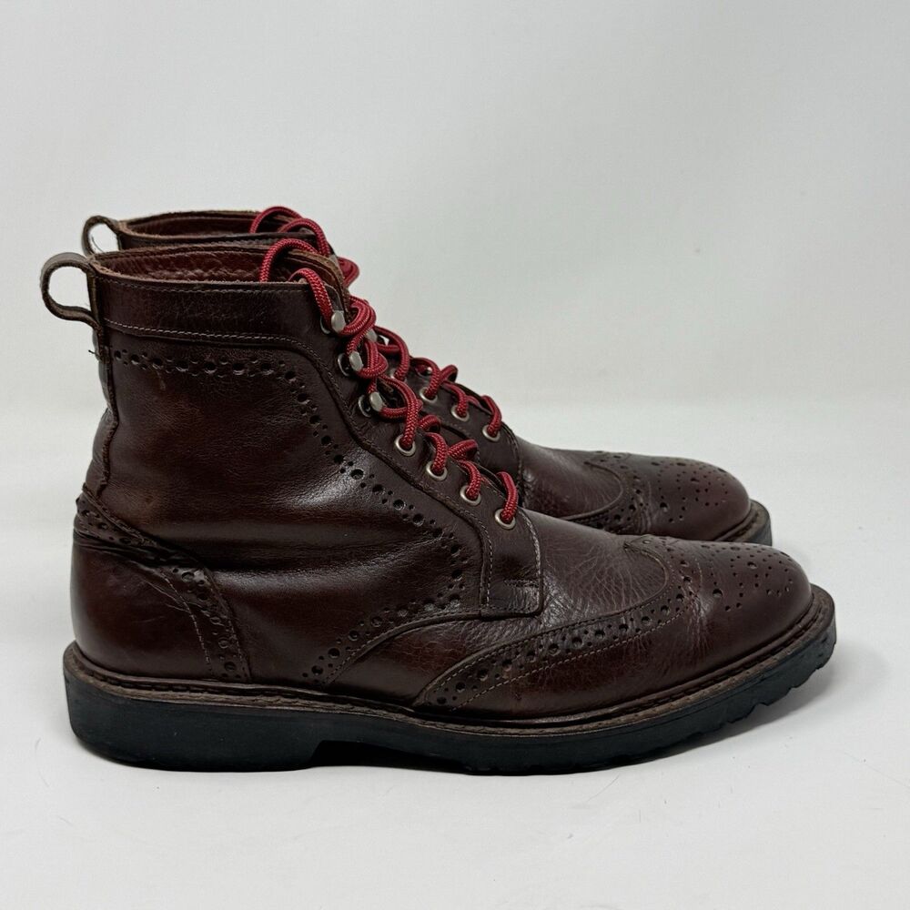 Allen Edmonds Long Branch Boots Mens 9.5 D Brown Leather Wingtip Vibram Lug Sole